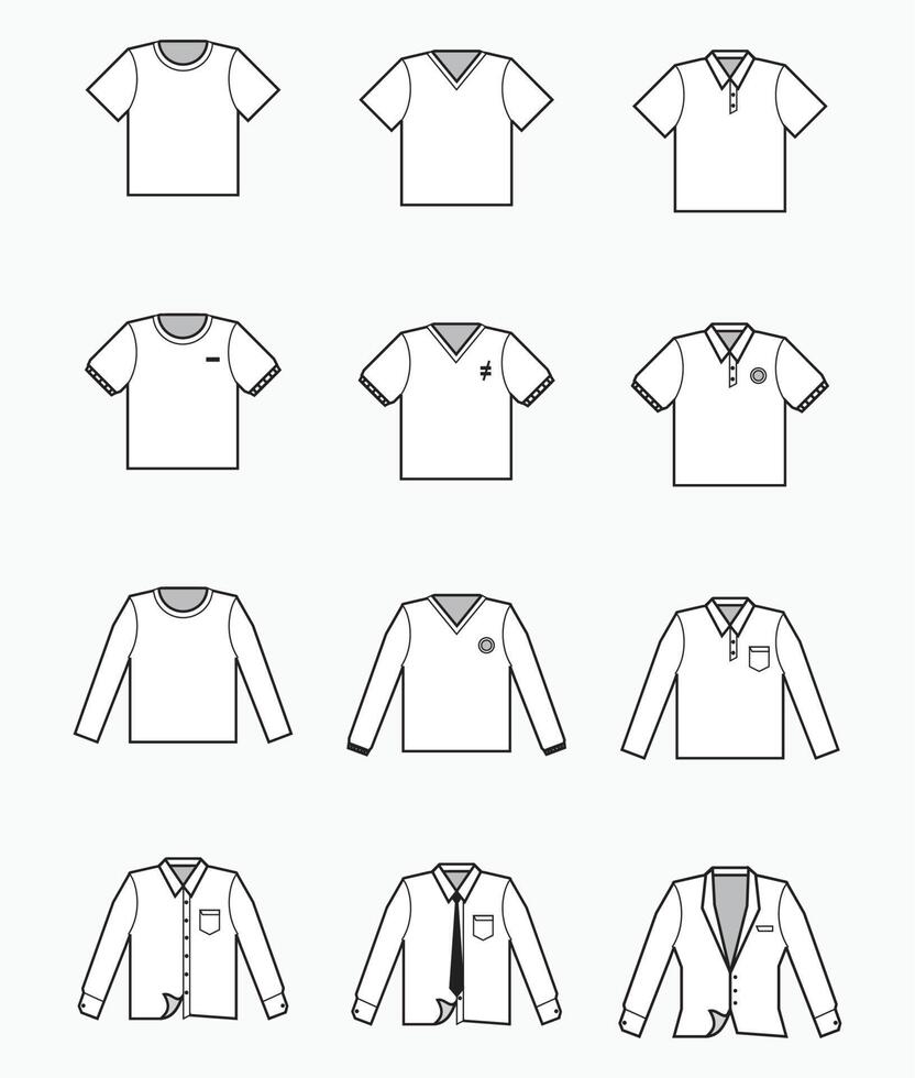 blanco camiseta, polo camisa, con cuello formal paño, smoking icono para producción ropa, anuncio publicitario, vestir textil utilizar vector