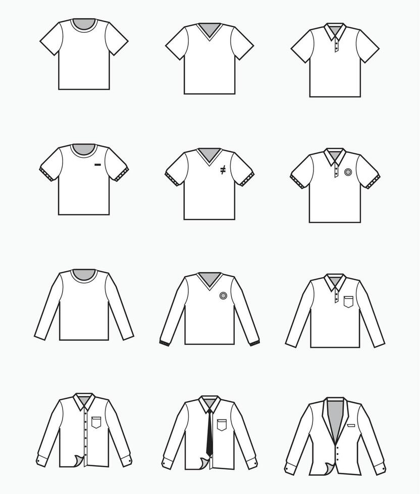 white t-shirt, polo shirt, collared formal cloth, tuxedo icon for production clothing, advertisement, apparel textile use vector