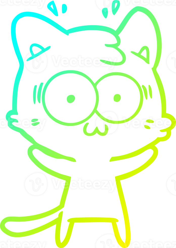 cold gradient line drawing of a cartoon surprised cat png