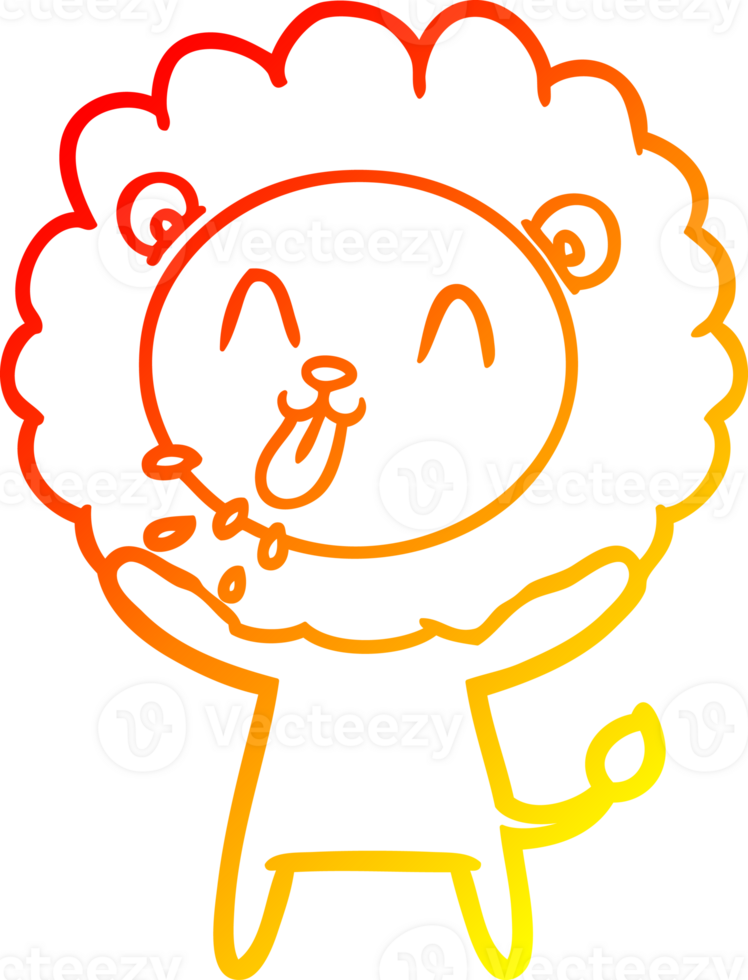 warm gradient line drawing of a happy cartoon lion png