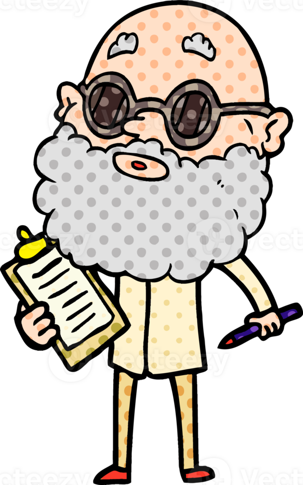 cartoon curious man with beard and sunglasses png
