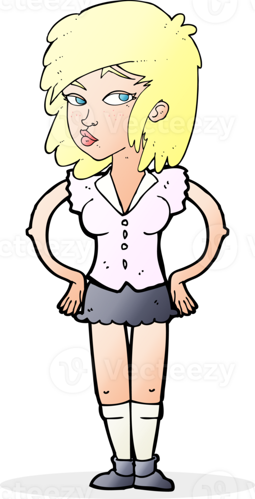 cartoon pretty woman with hands on hips png