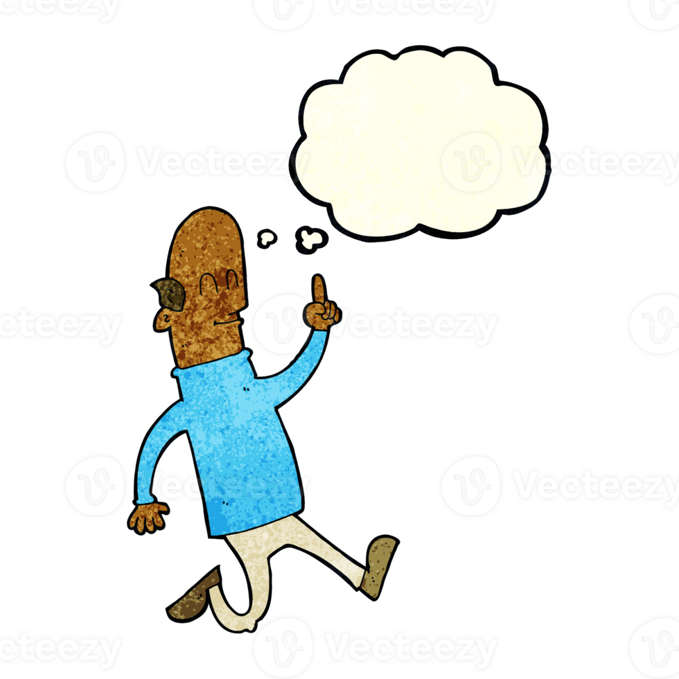cartoon bald man with idea with thought bubble png