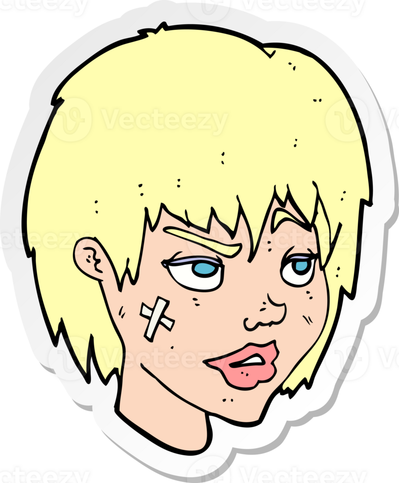 sticker of a cartoon woman with plaster on face png