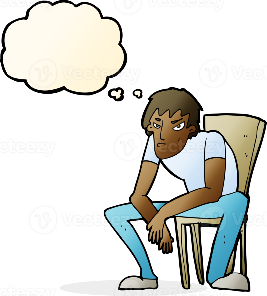 cartoon dejected man with thought bubble png