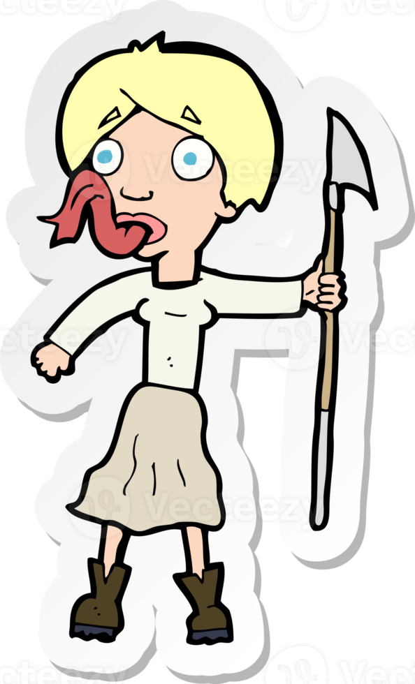 sticker of a cartoon woman with spear sticking out tongue png