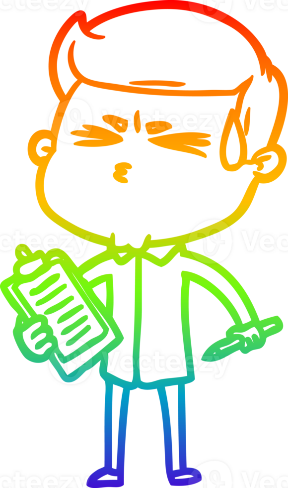 rainbow gradient line drawing of a cartoon man sweating png