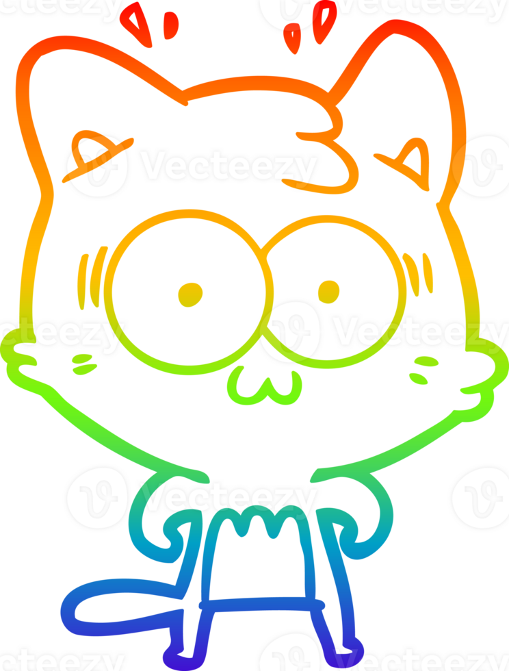 rainbow gradient line drawing of a cartoon surprised cat png