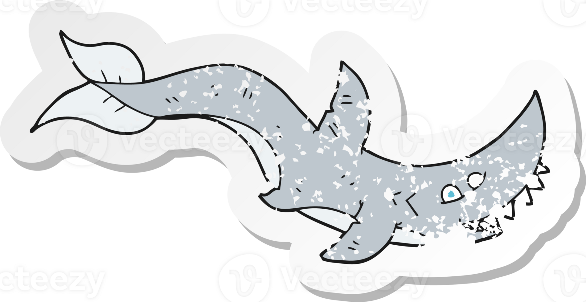 retro distressed sticker of a cartoon shark png
