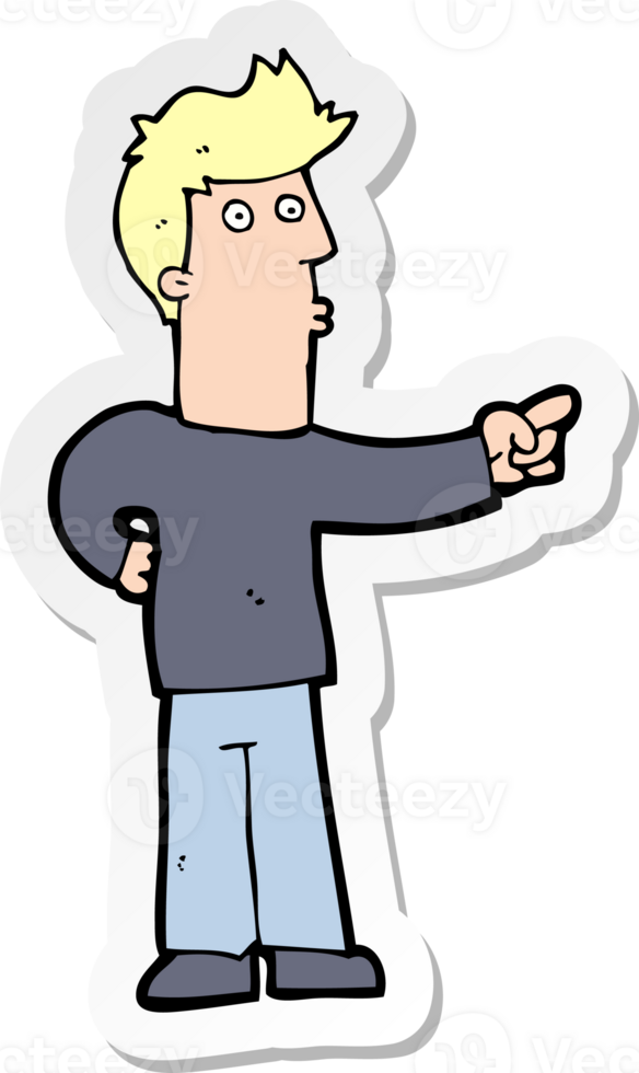 sticker of a cartoon curious man pointing png