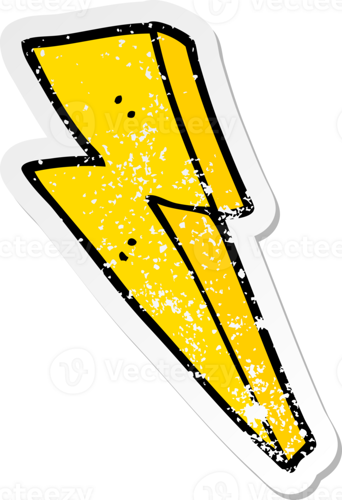 distressed sticker of a cartoon lightning bolt png