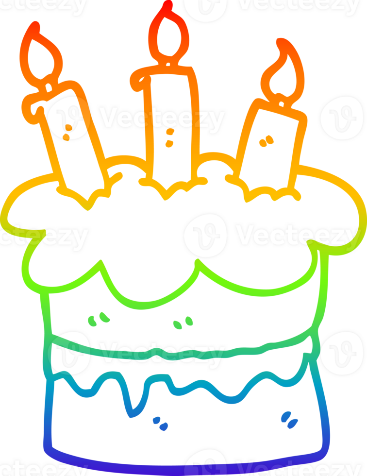 rainbow gradient line drawing of a cartoon birthday cake png