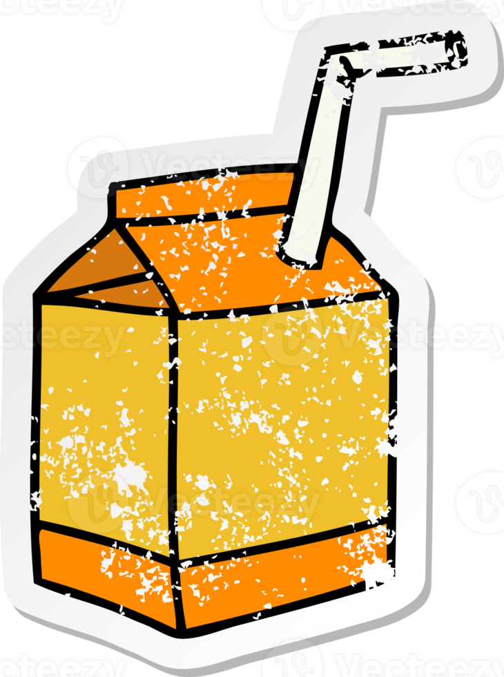 distressed sticker of a quirky hand drawn cartoon quirky hand drawn cartoon of juice png