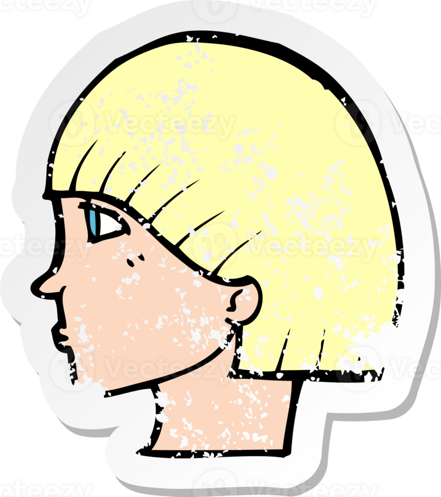 retro distressed sticker of a cartoon side profile face png