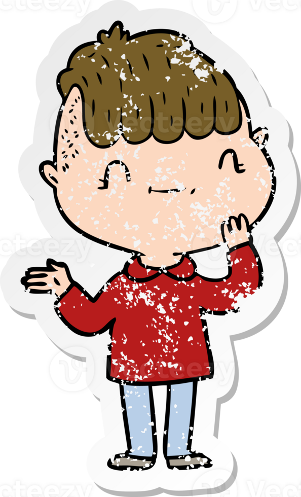 distressed sticker of a cartoon friendly boy png