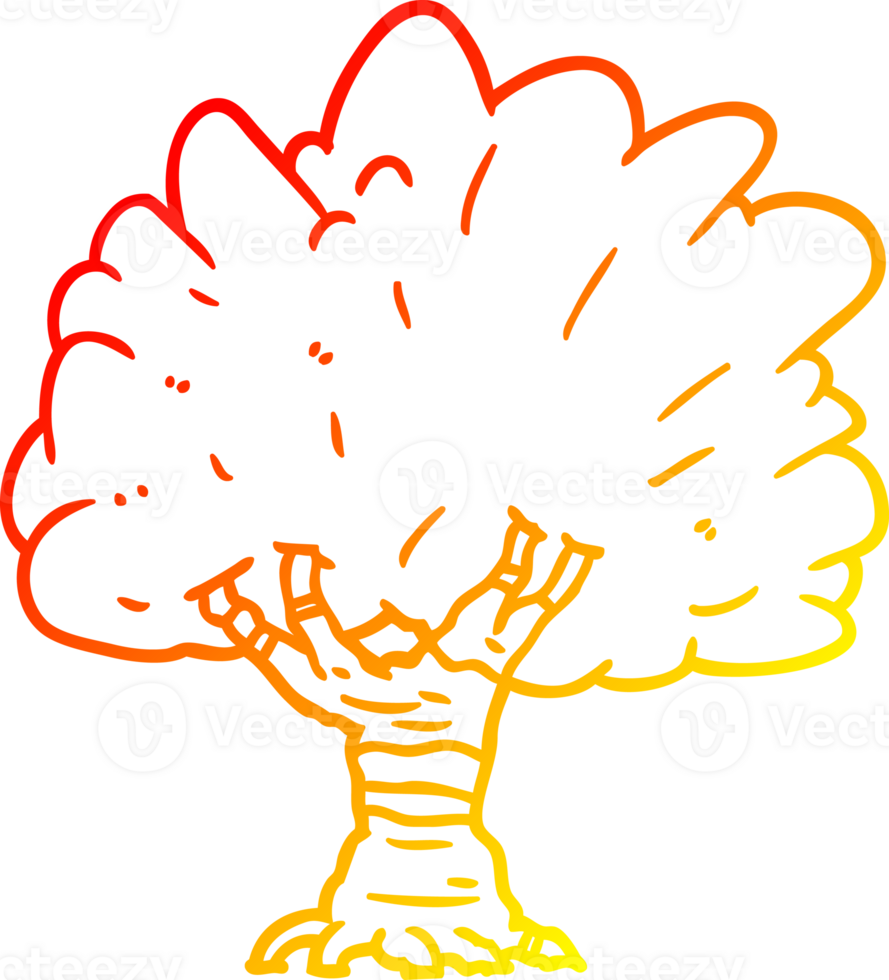 warm gradient line drawing of a Cartoon tree png