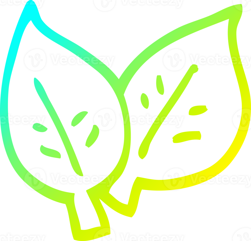 cold gradient line drawing of a cartoon of green leaves png