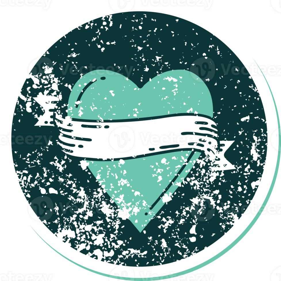 iconic distressed sticker tattoo style image of a heart and banner png