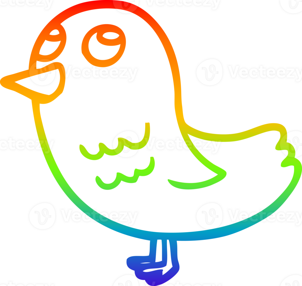 rainbow gradient line drawing of a cartoon bird looking up png