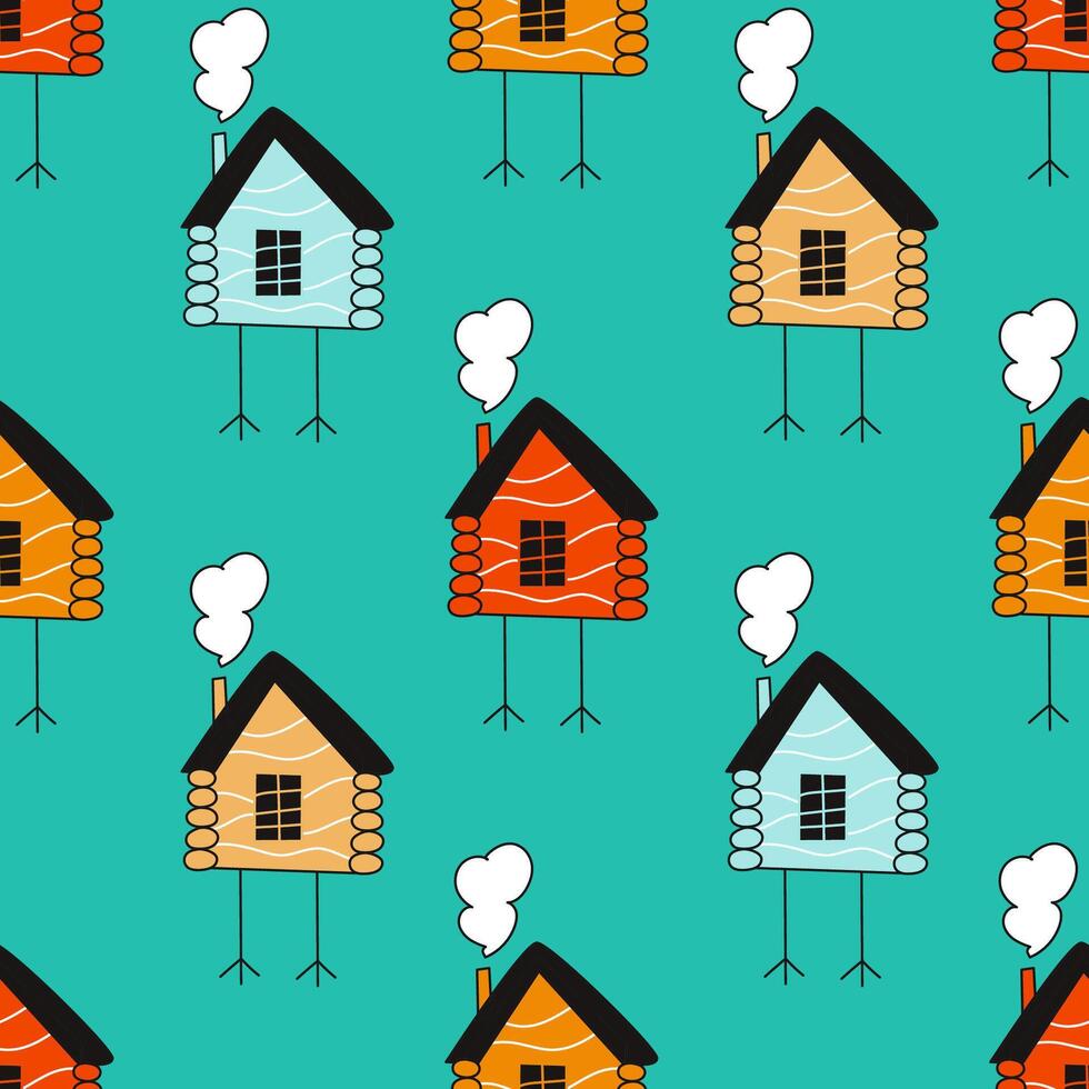 Pattern with hand drawn witch huts vector