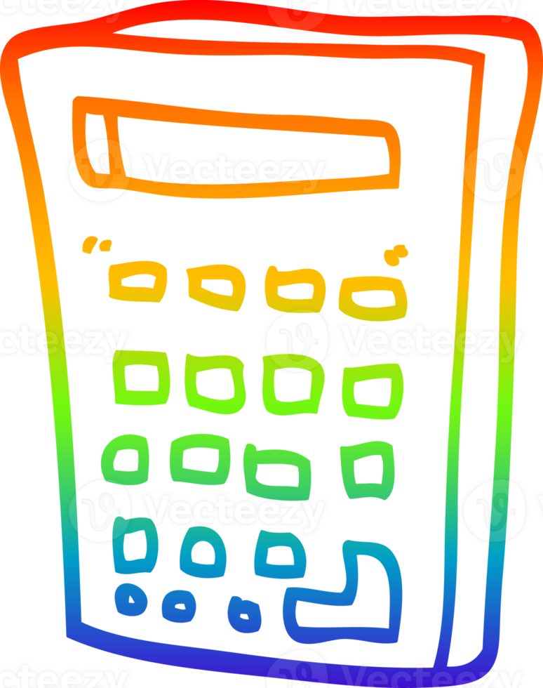 rainbow gradient line drawing of a cartoon electronic calculator png