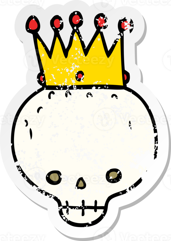 distressed sticker of a cartoon skull with crown png