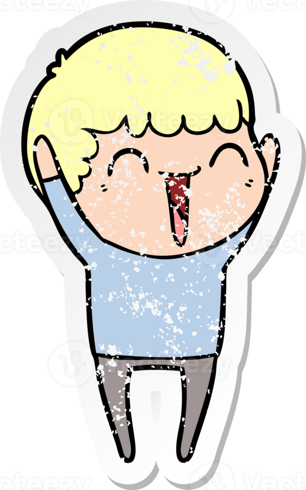 distressed sticker of a cartoon happy man png