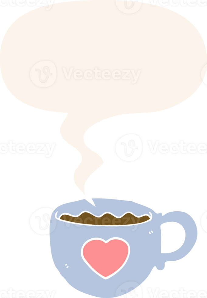 I love coffee cartoon cup with speech bubble in retro style png