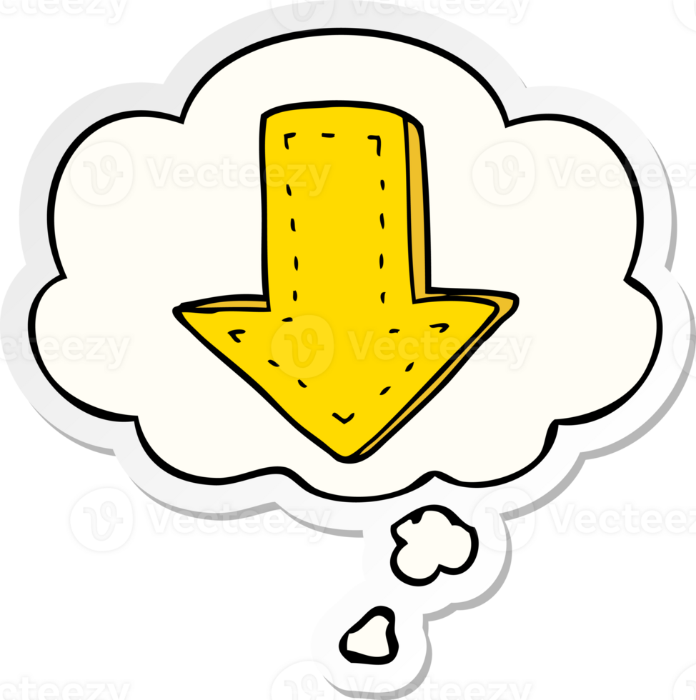 cartoon pointing arrow with thought bubble as a printed sticker png