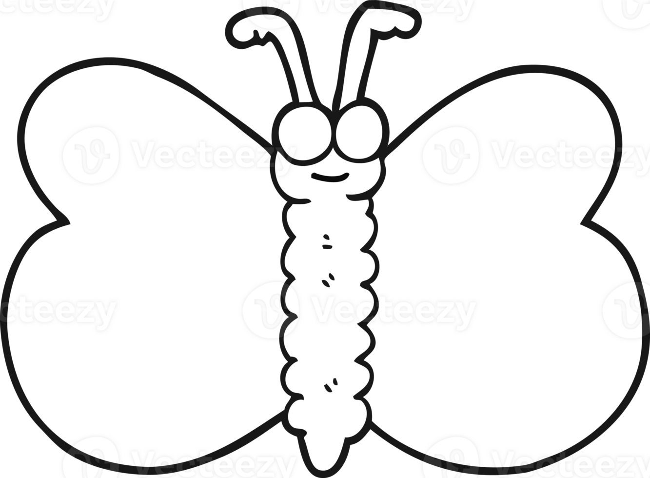 hand drawn black and white cartoon butterfly png
