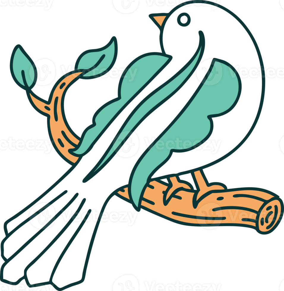 iconic tattoo style image of a bird on a branch png