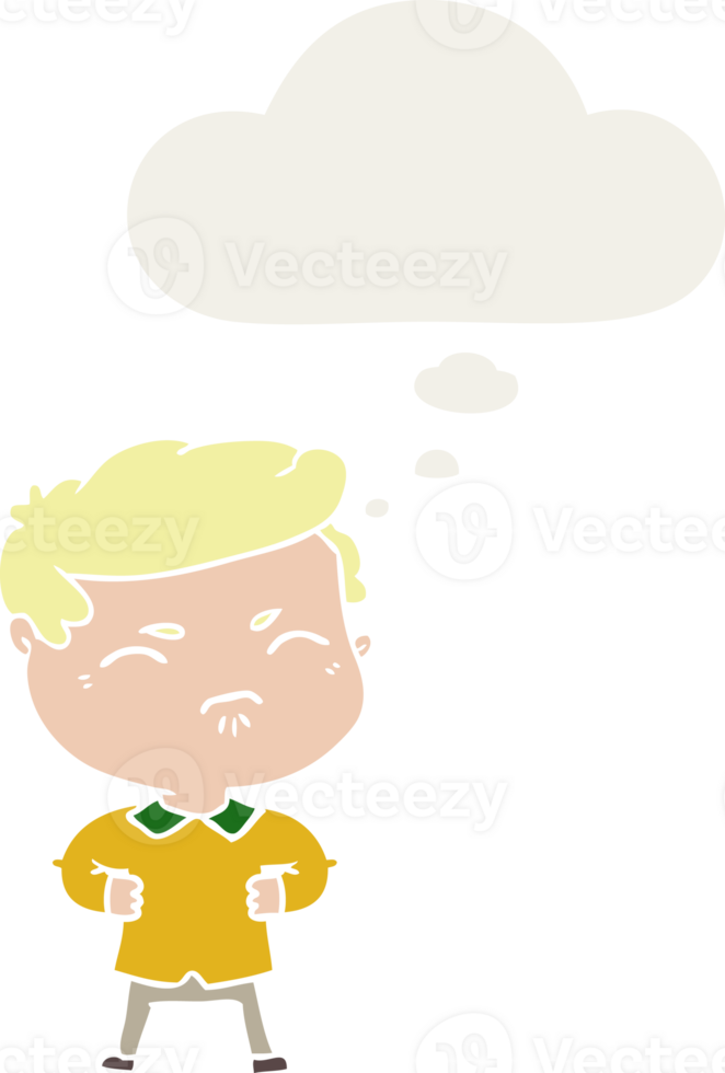 cartoon annoyed man with thought bubble in retro style png
