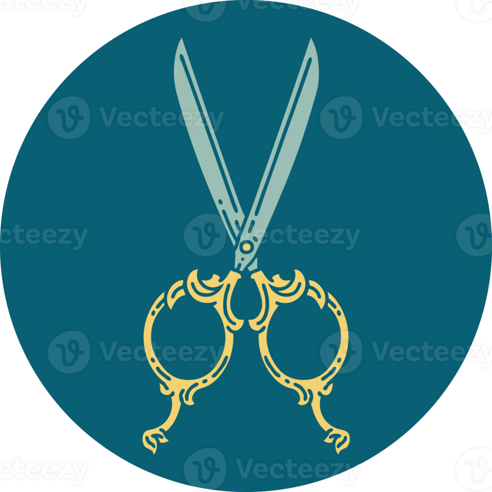 iconic tattoo style image of barber scissors png