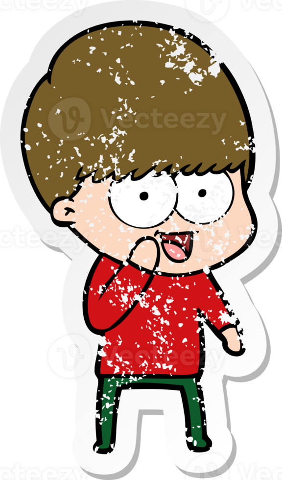 distressed sticker of a happy cartoon boy png