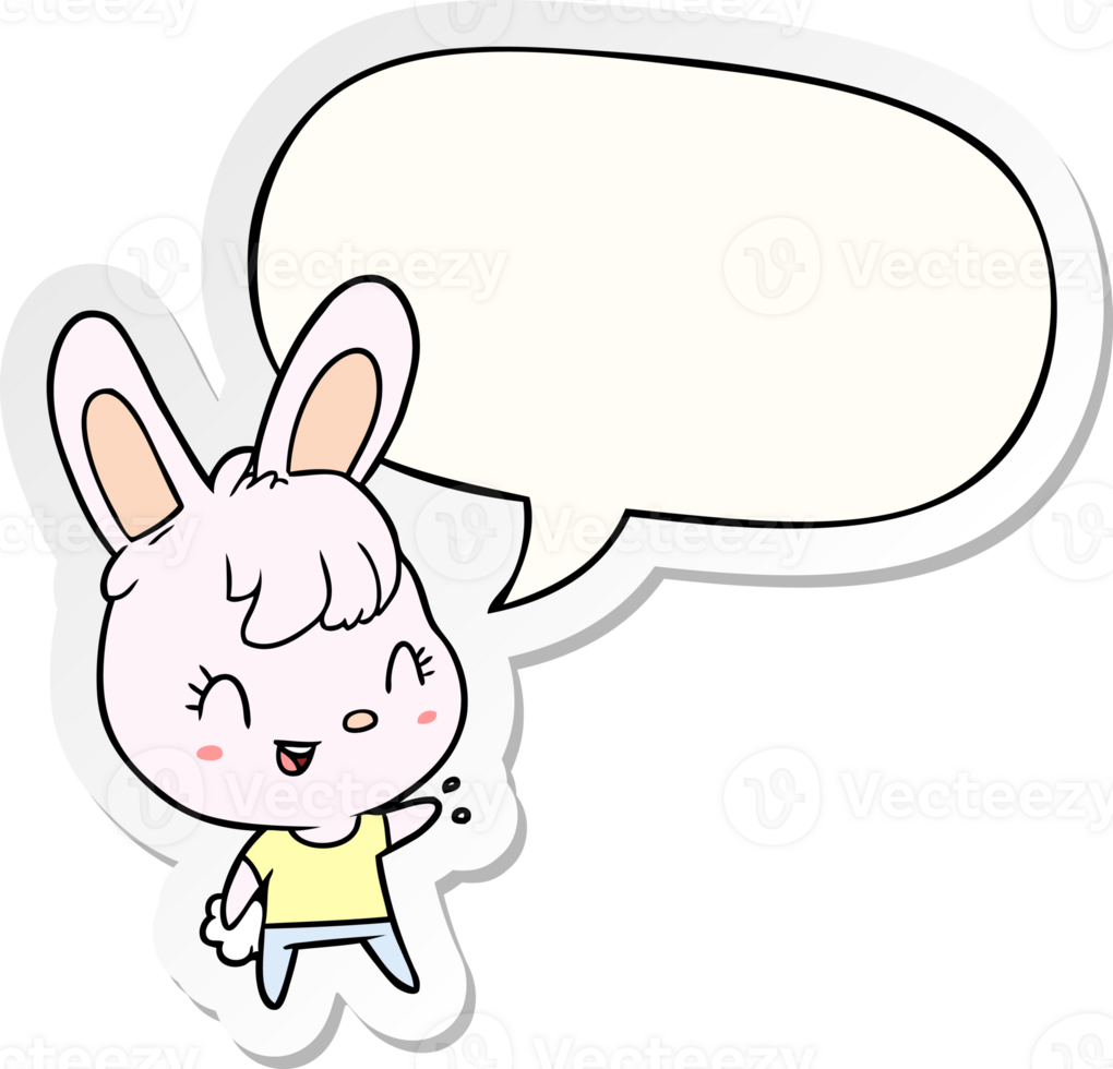 cute cartoon rabbit with speech bubble sticker png