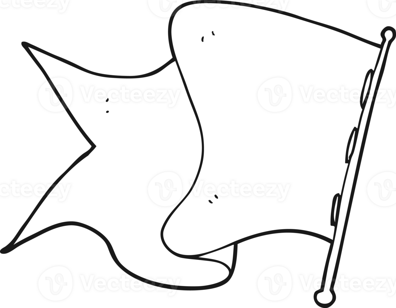 hand drawn black and white cartoon white flag png