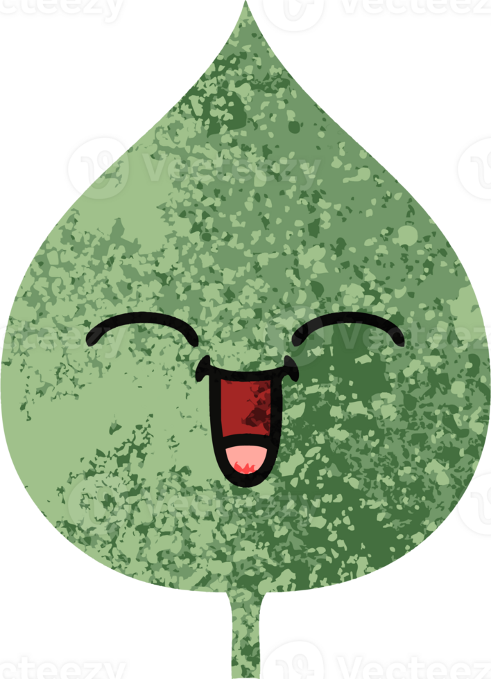 retro illustration style cartoon of a expressional leaf png