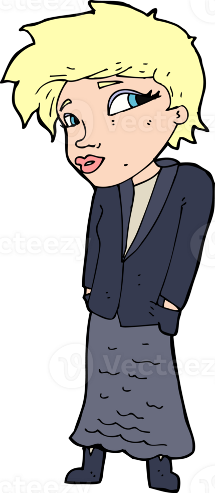 cartoon woman with hands in pockets png