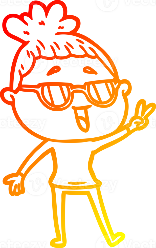 warm gradient line drawing of a cartoon happy woman wearing spectacles png