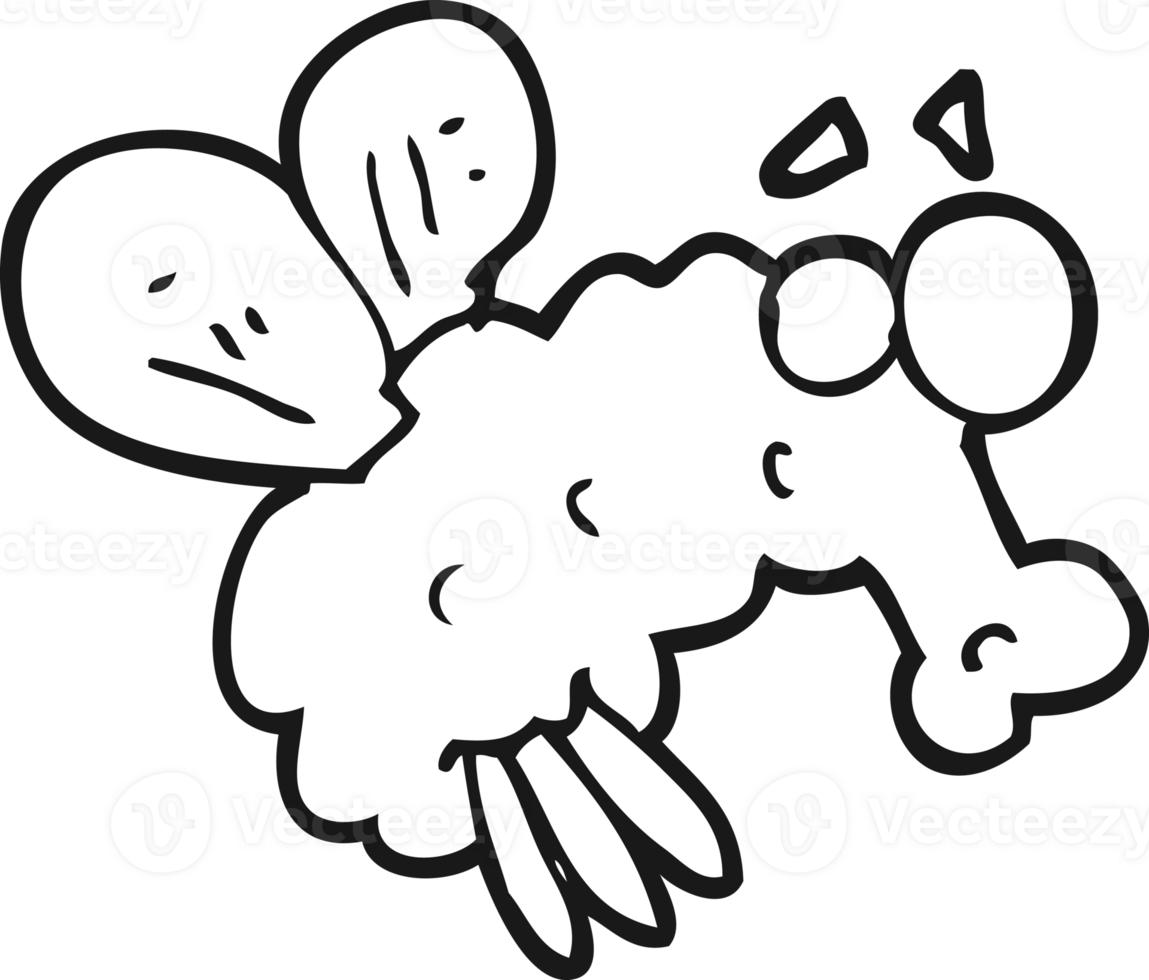hand drawn black and white cartoon fly png