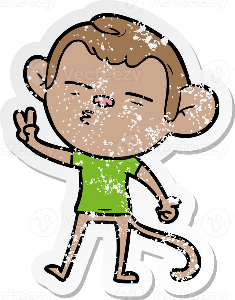 distressed sticker of a cartoon suspicious monkey png