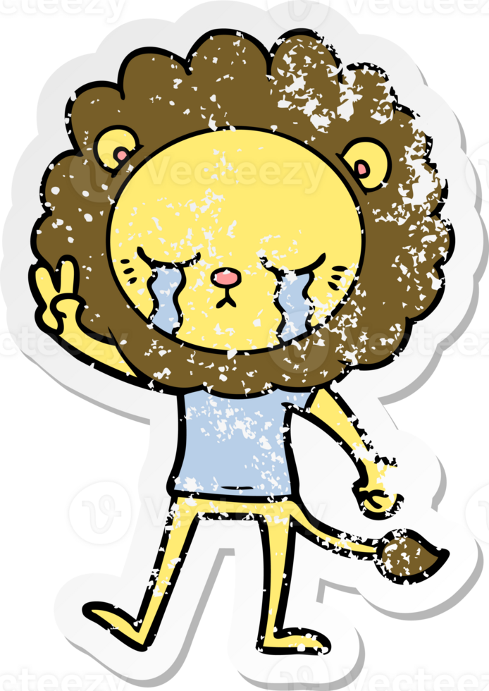 distressed sticker of a crying cartoon lion png