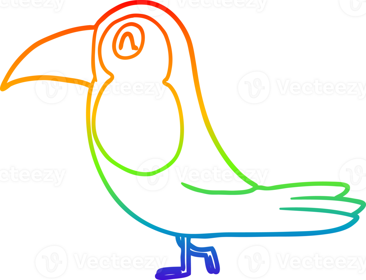 rainbow gradient line drawing of a cartoon toucan png