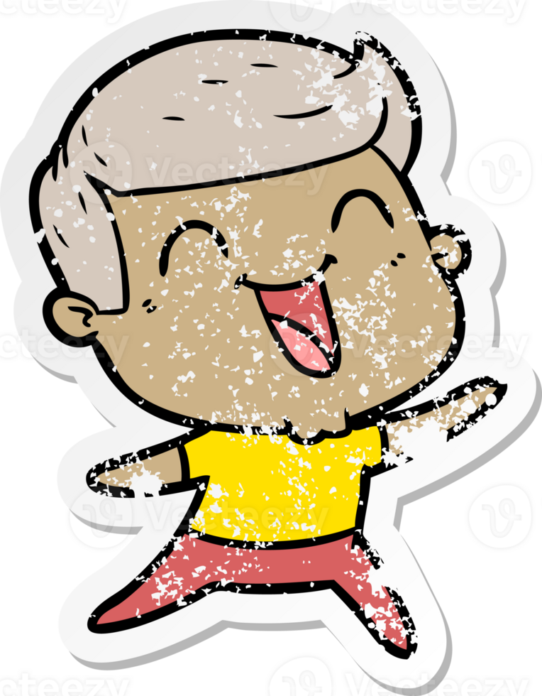 distressed sticker of a cartoon man laughing png