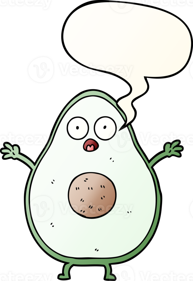cartoon avocado with speech bubble in smooth gradient style png