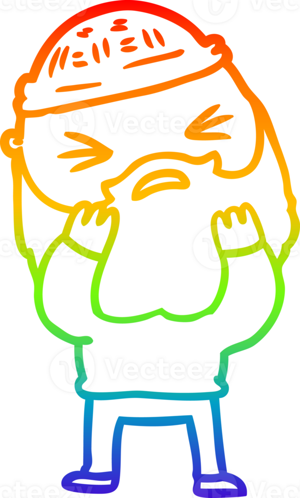 rainbow gradient line drawing of a cartoon man with beard png