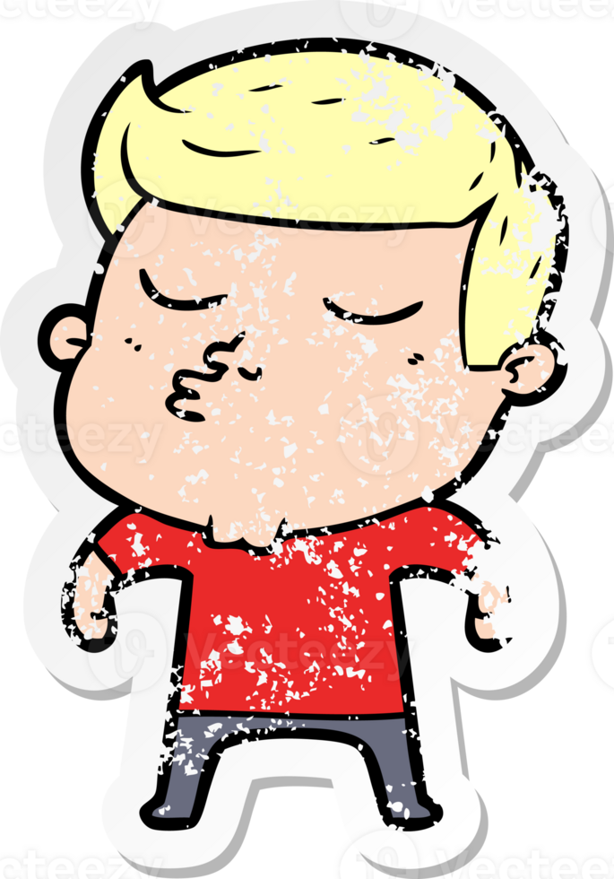 distressed sticker of a cartoon model guy pouting png