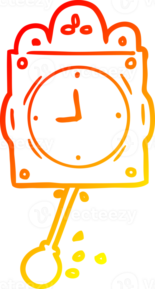 warm gradient line drawing of a ticking clock with pendulum png