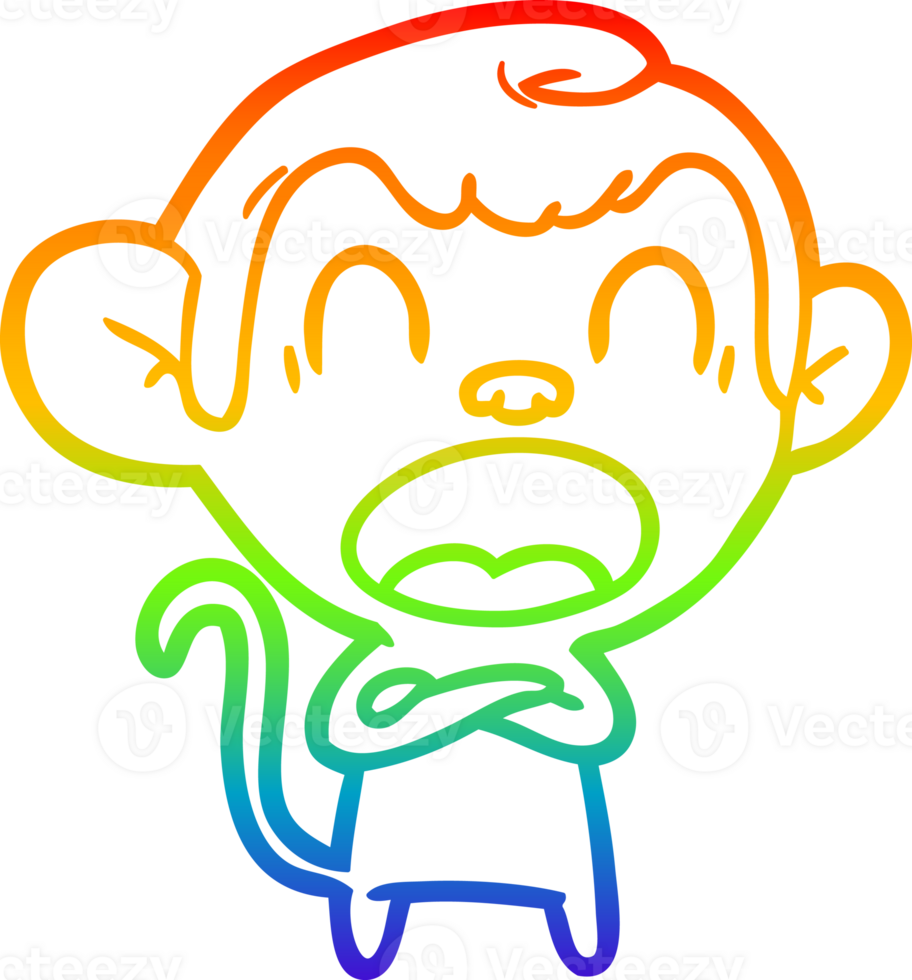 rainbow gradient line drawing of a shouting cartoon monkey png