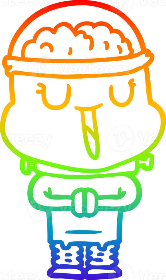 rainbow gradient line drawing of a happy cartoon robot png